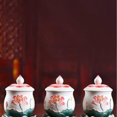 BỘ ĐỒ THỜ HOA SEN BẰNG SỨ CAO CẤP